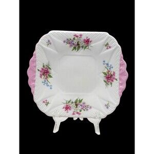 Vintage Shelley Stocks Fine Bone China Square Handled Cake Plate